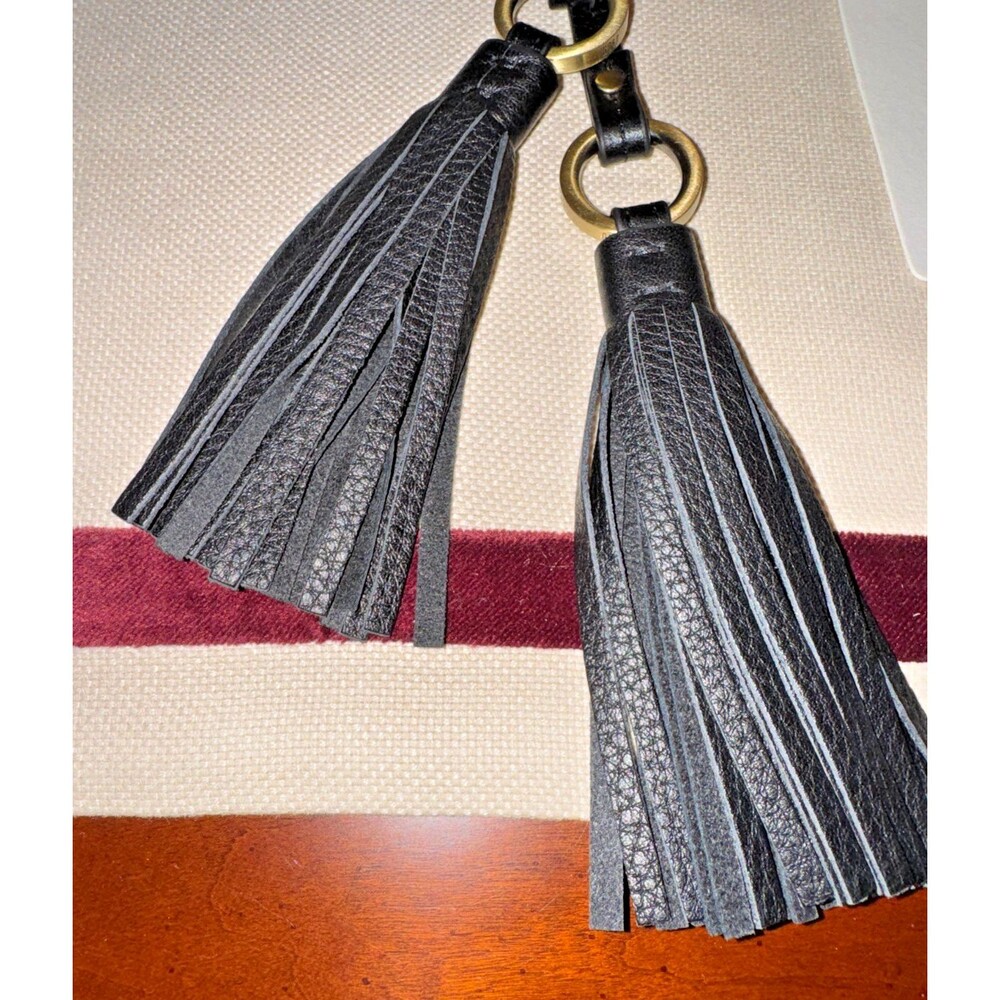 HOBO Black Leather Double Tassel Keychain with Gold Hardware - Picture 4 of 6